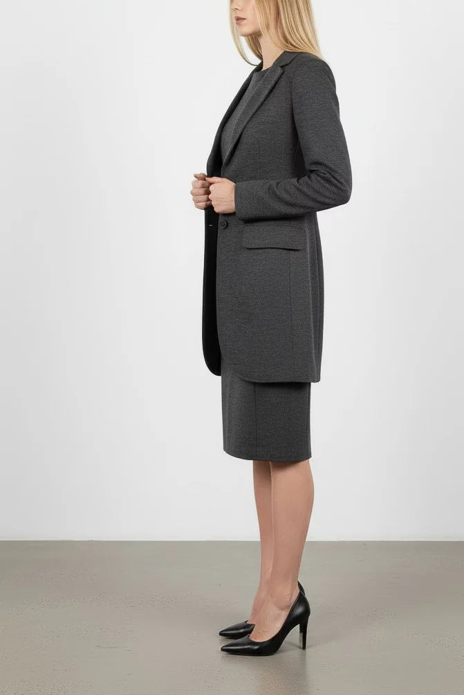 Charcoal Wool-Blend Dress & Blazer Coat Set