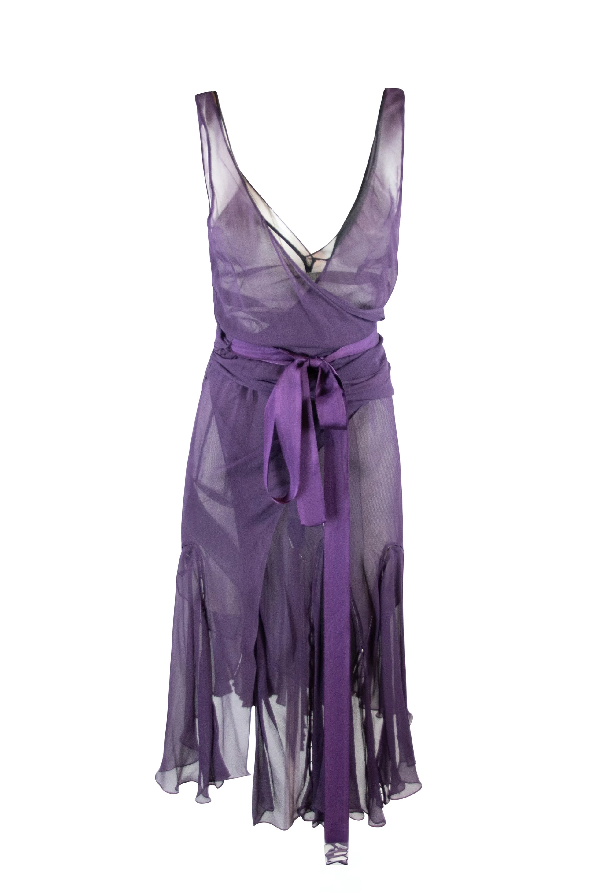 Purple Silk Gown with Wrap Detailing and Deep V-Neckline