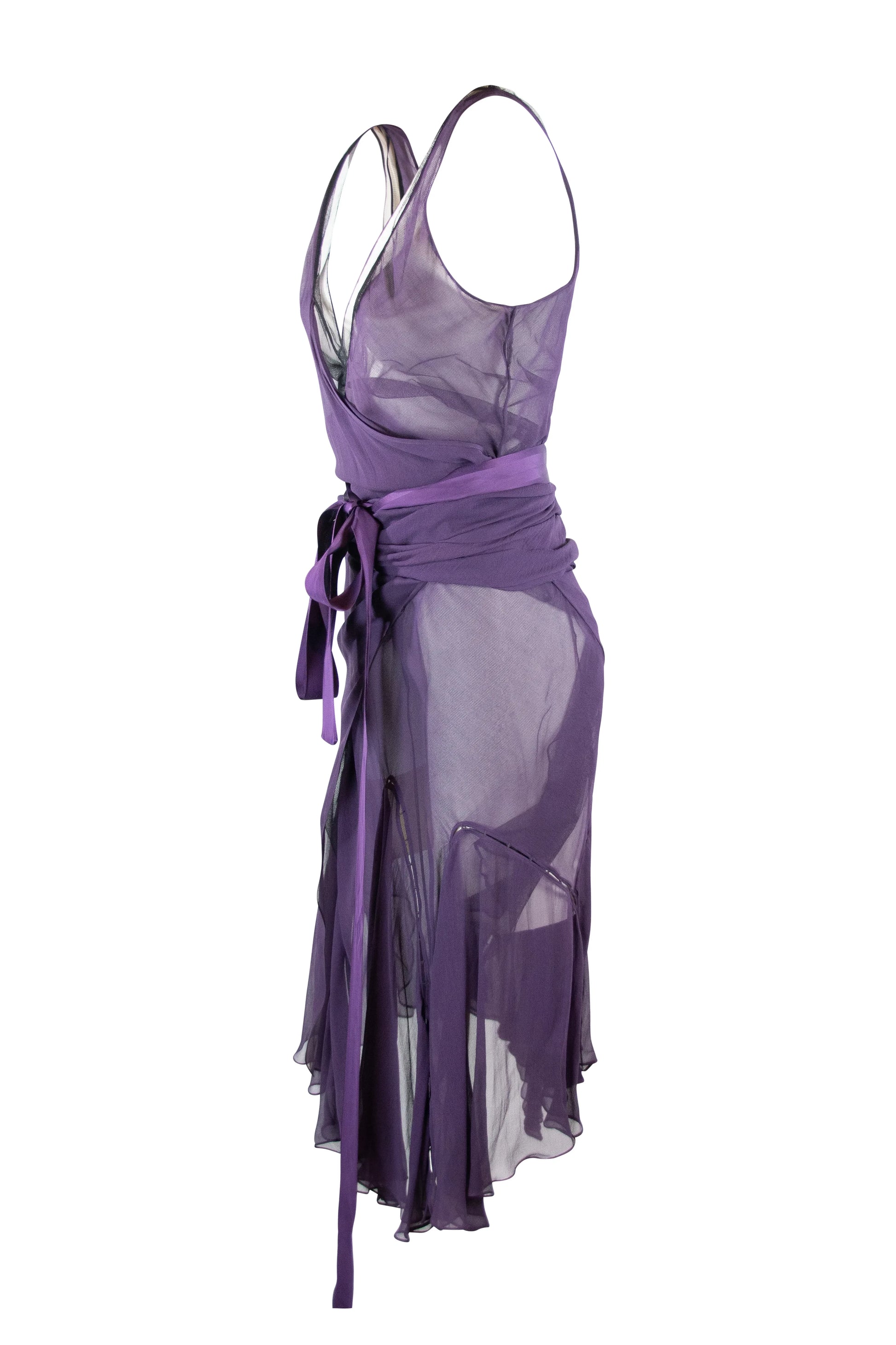 Purple Silk Gown with Wrap Detailing and Deep V-Neckline