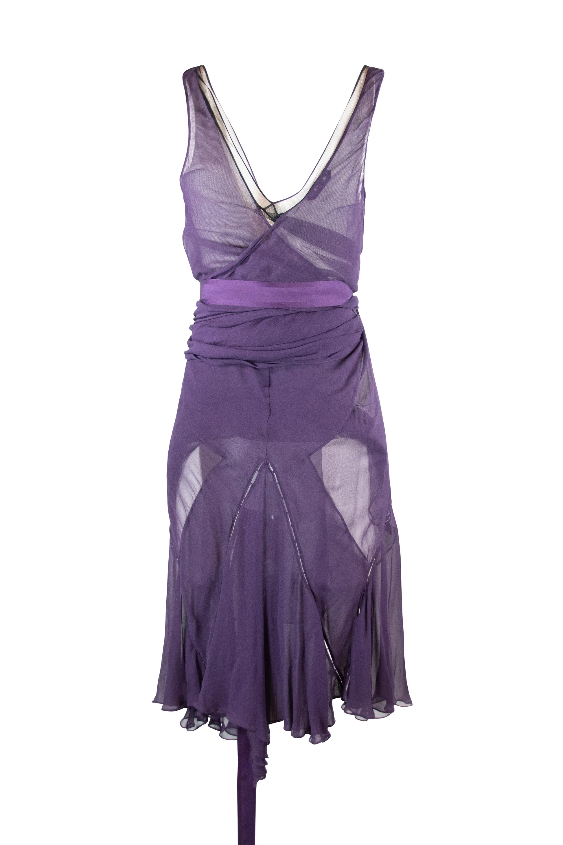 Purple Silk Gown with Wrap Detailing and Deep V-Neckline