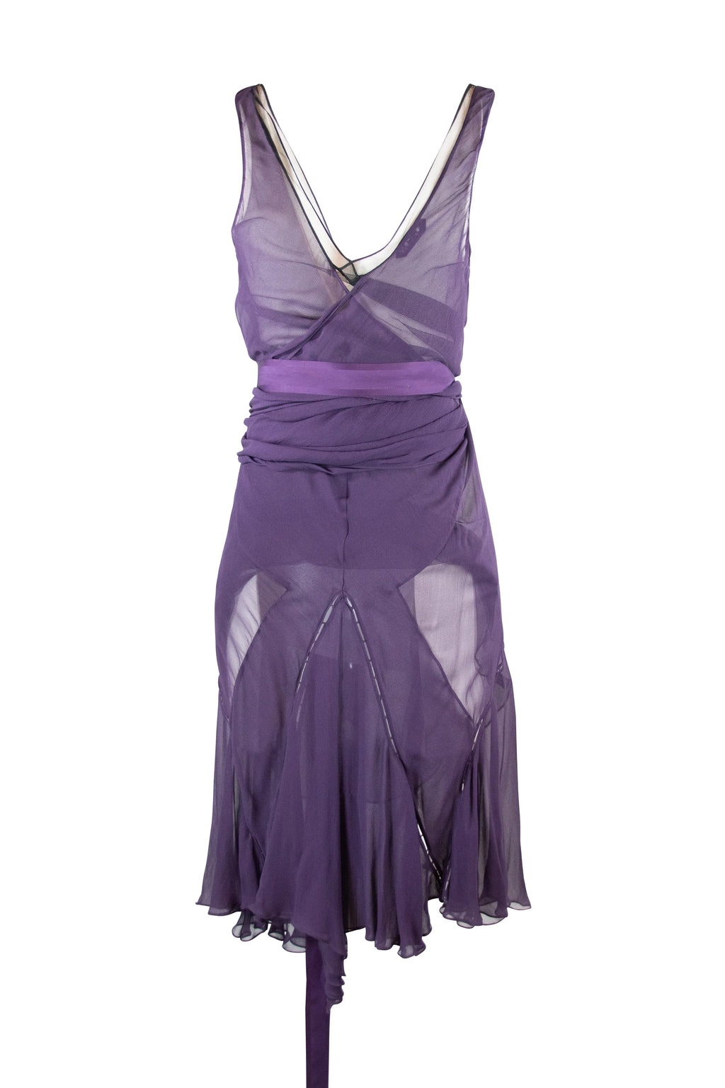 Purple Silk Gown with Wrap Detailing and Deep V-Neckline