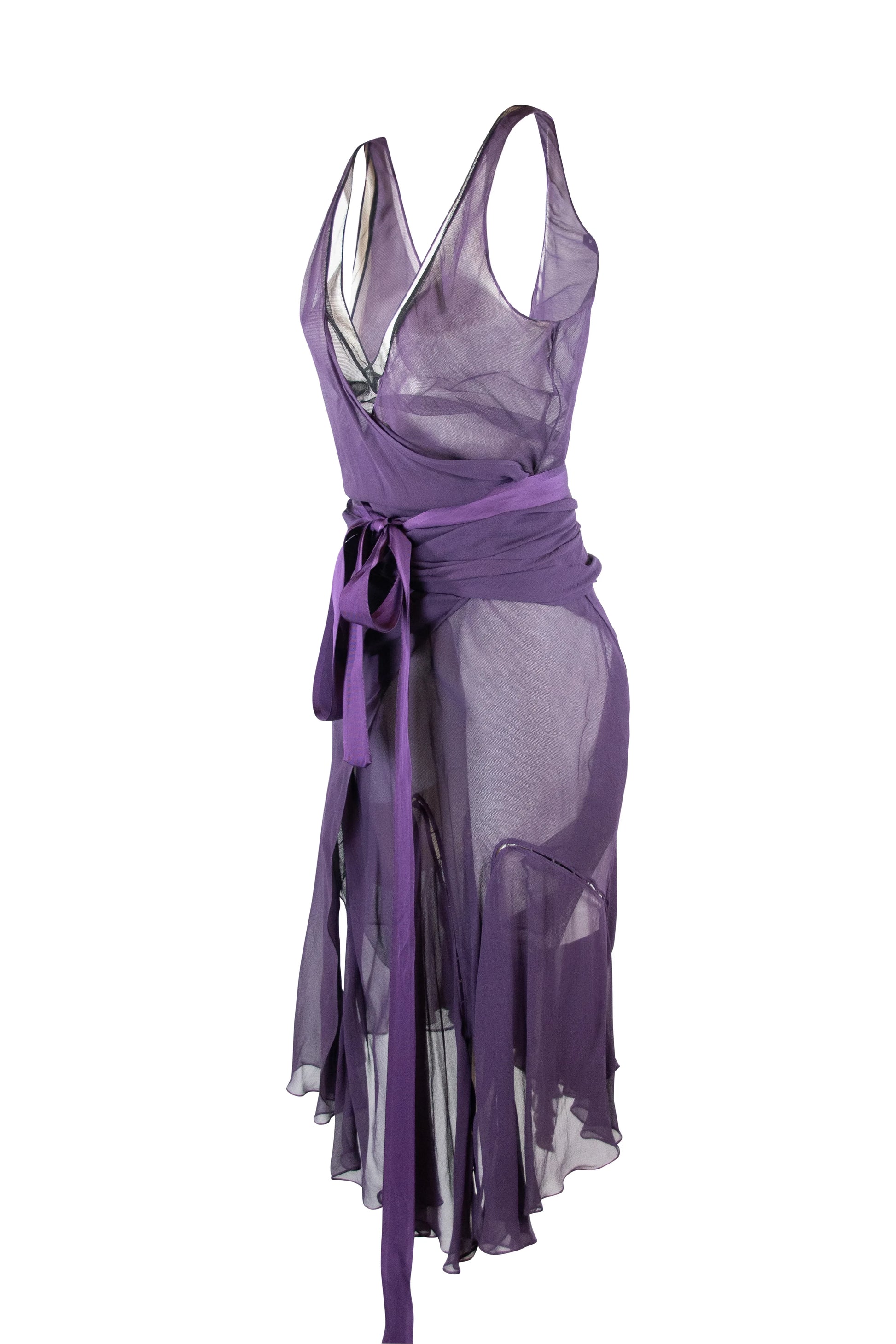 Purple Silk Gown with Wrap Detailing and Deep V-Neckline