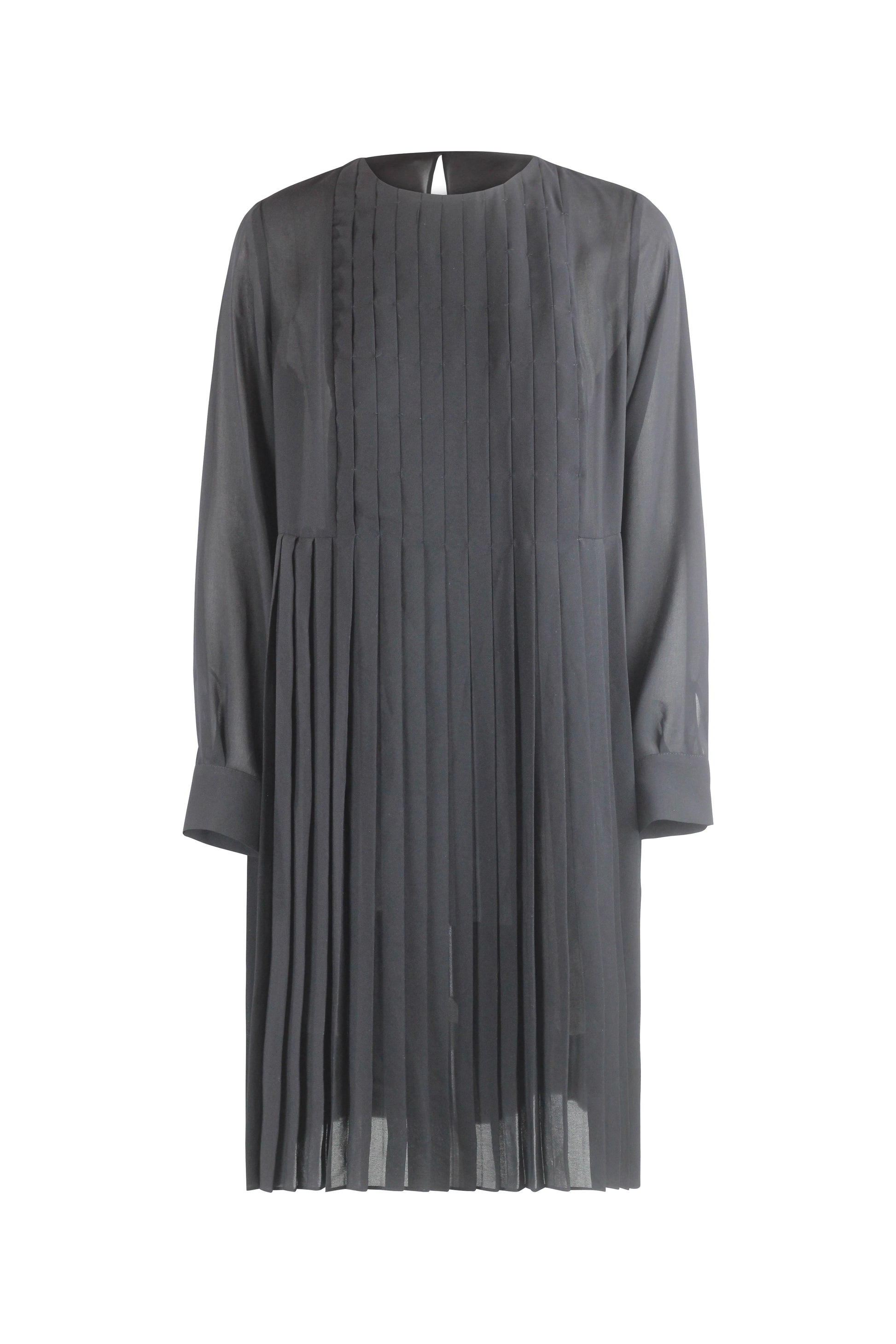 Long Sleeve Pleated Dress with Slip