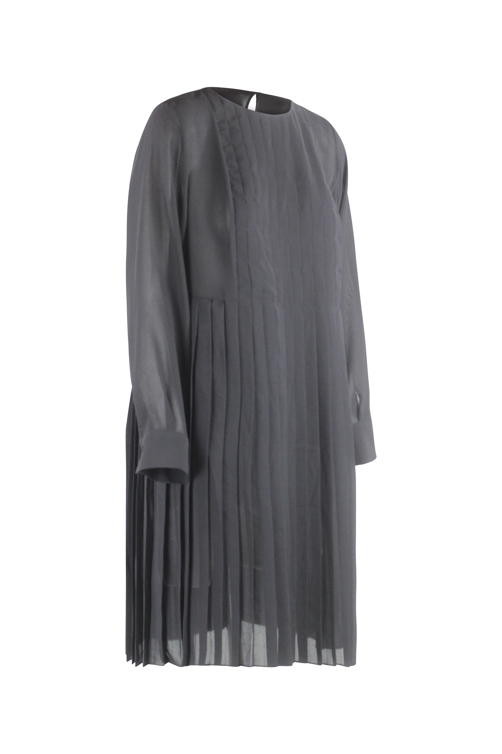 Long Sleeve Pleated Dress with Slip