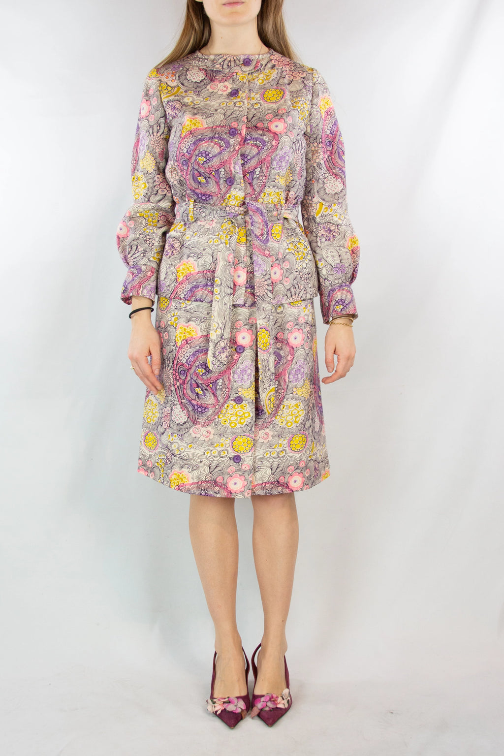 Set with Tie-Dye Floral Skirt and Cardigan Jacket