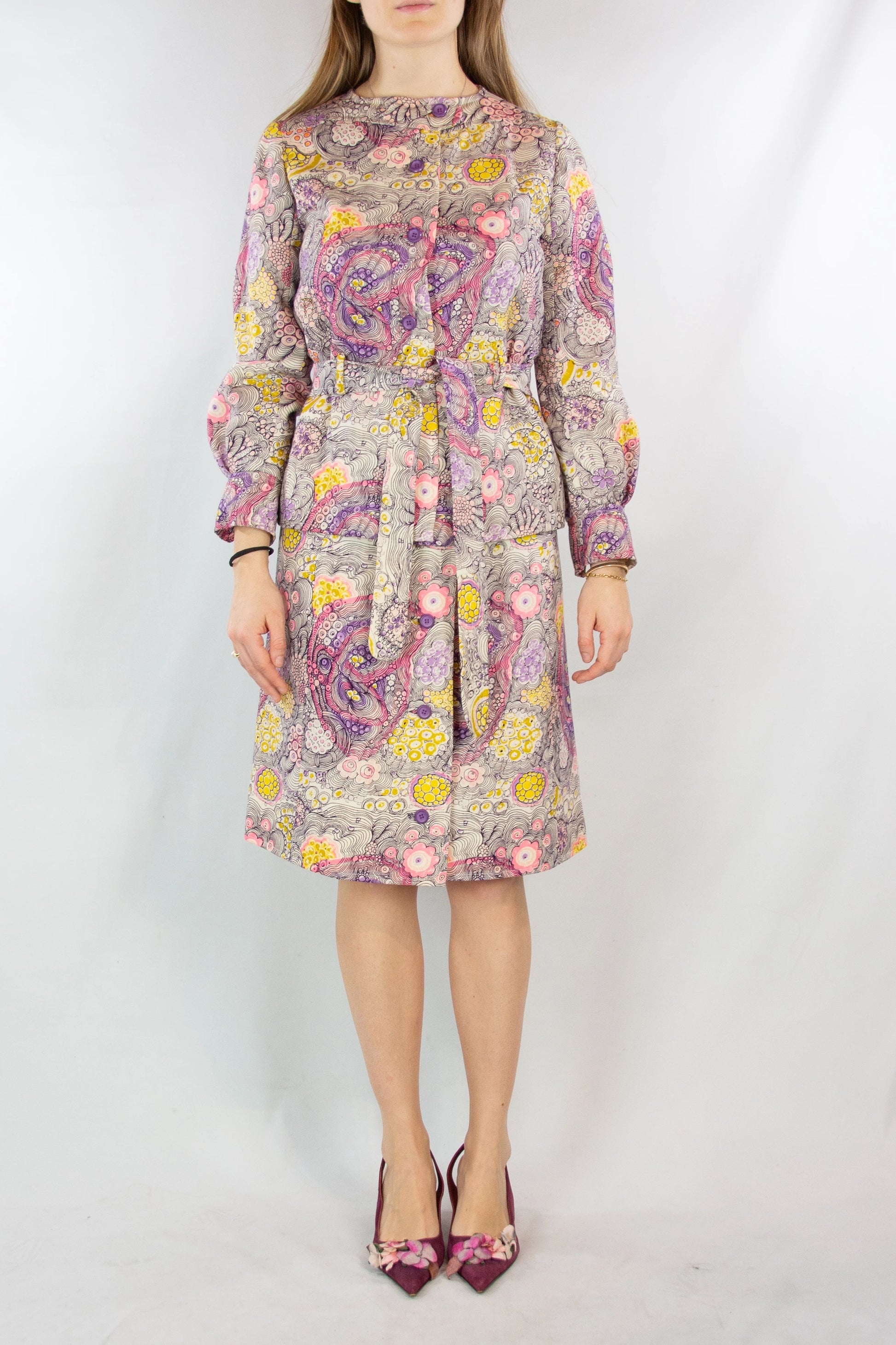 Set with Tie-Dye Floral Skirt and Cardigan Jacket