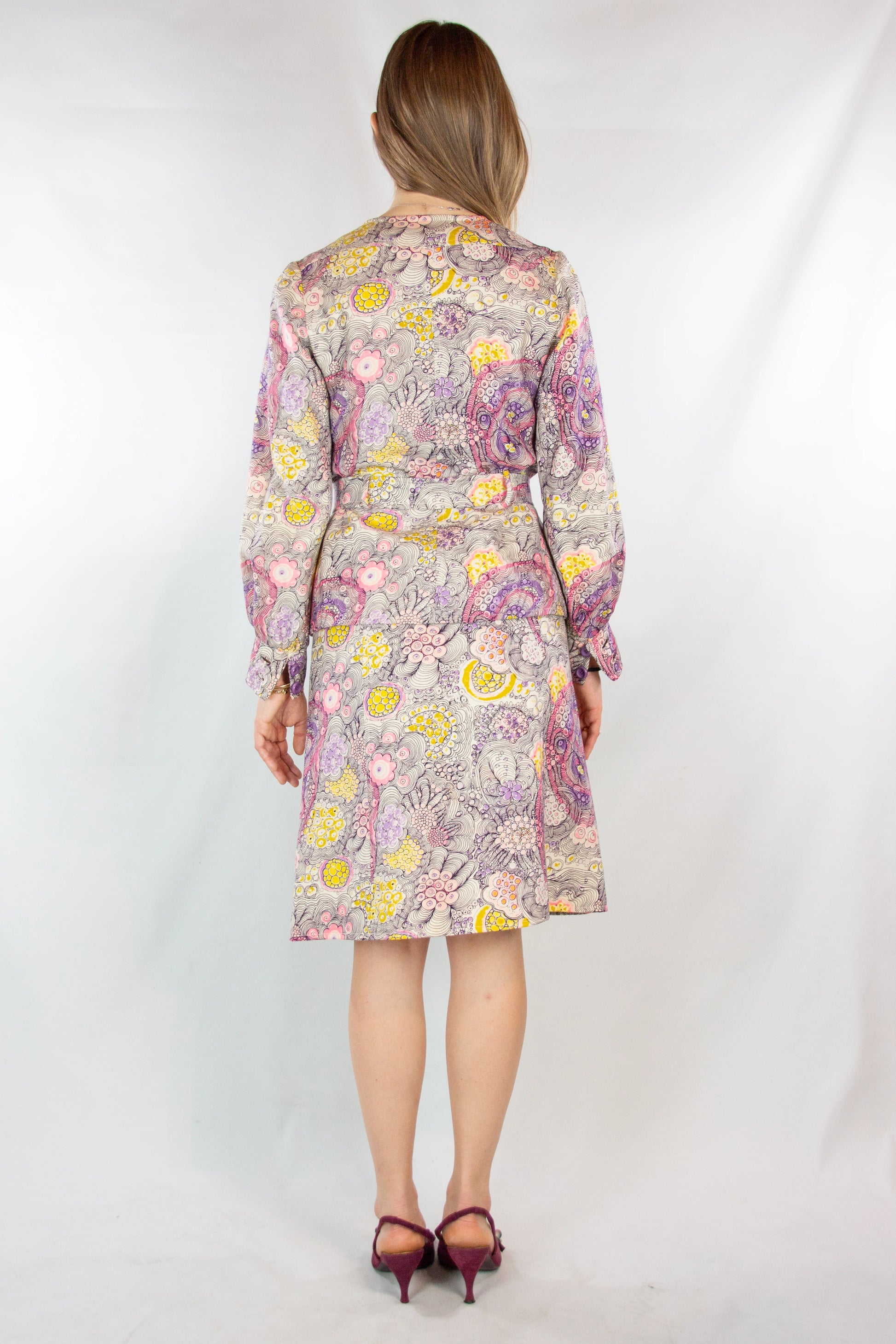 Set with Tie-Dye Floral Skirt and Cardigan Jacket