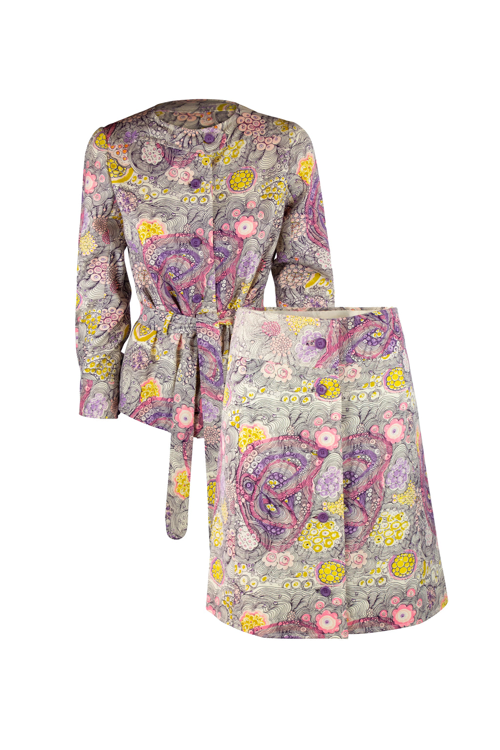 Set with Tie-Dye Floral Skirt and Cardigan Jacket