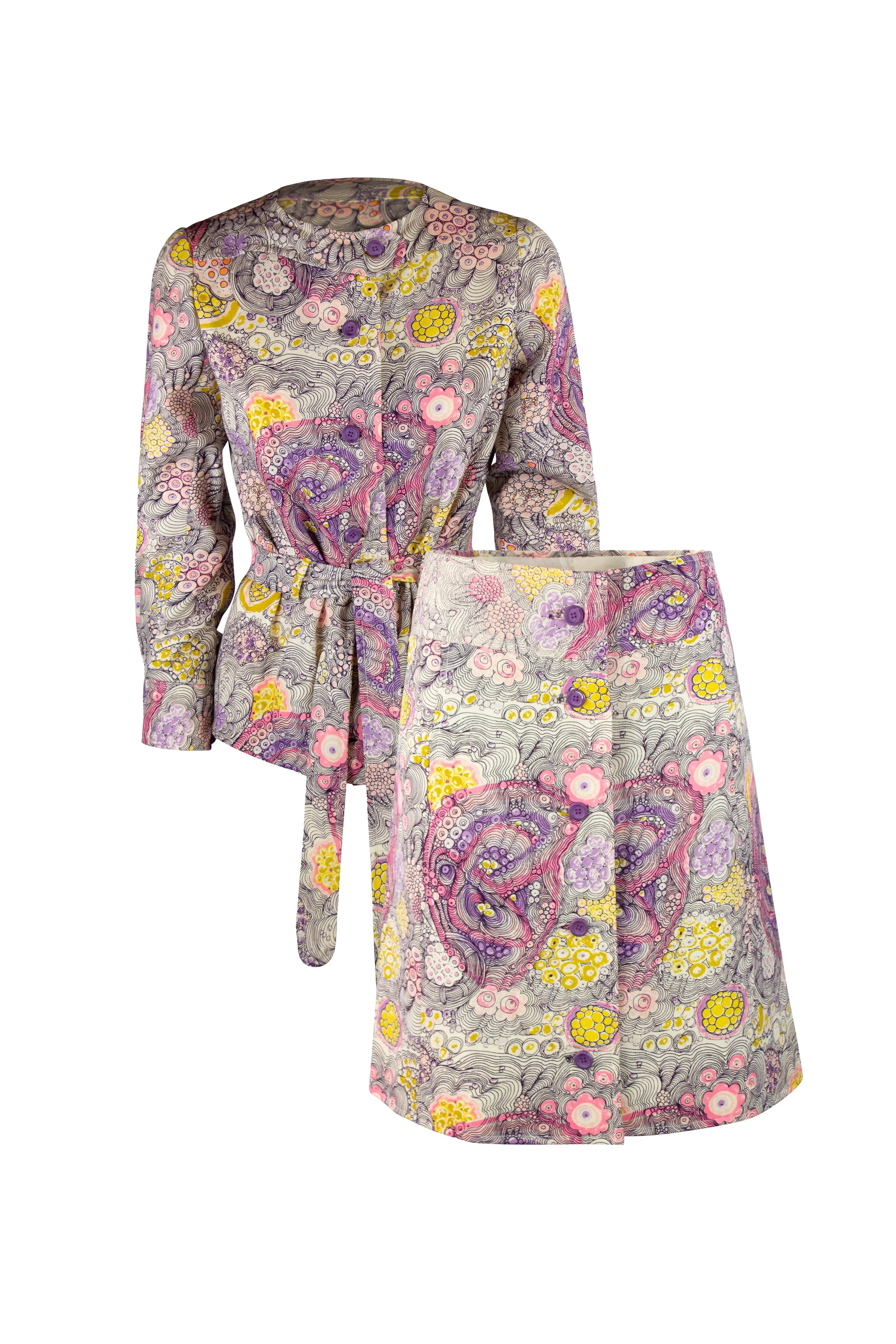 Set with Tie-Dye Floral Skirt and Cardigan Jacket