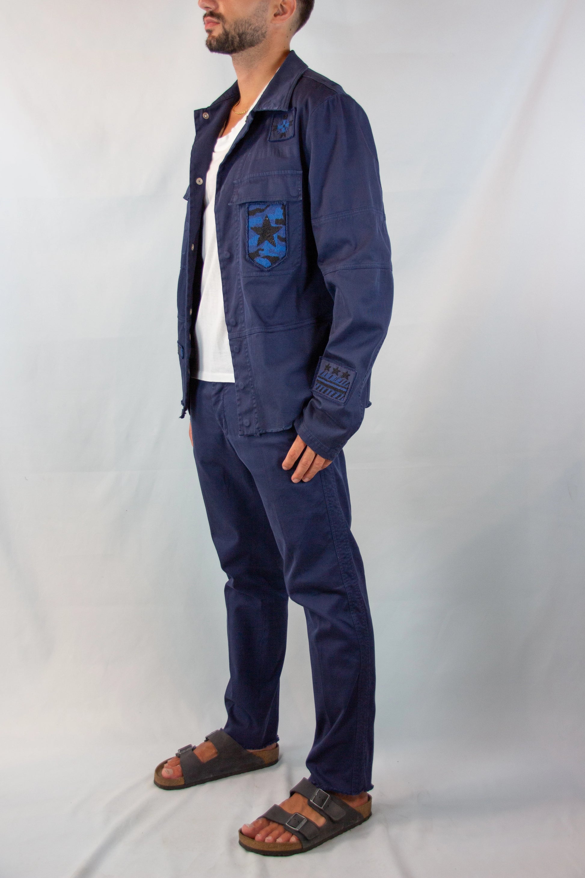 Blue Denim Trousers with Distressed Hem SS2017