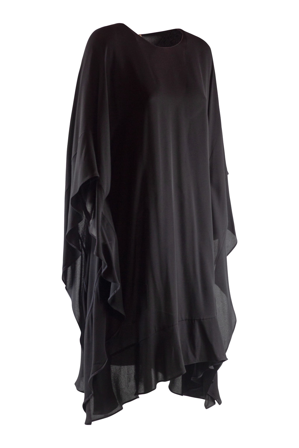 Black Silk Dress with Cape-Style Volants