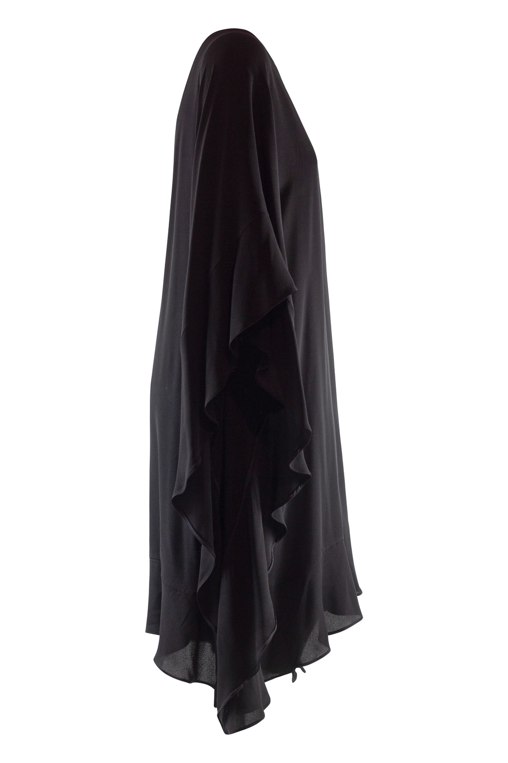 Black Silk Dress with Cape-Style Volants