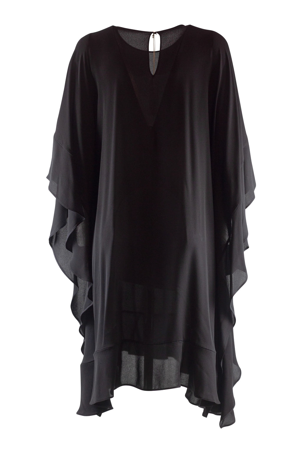 Black Silk Dress with Cape-Style Volants