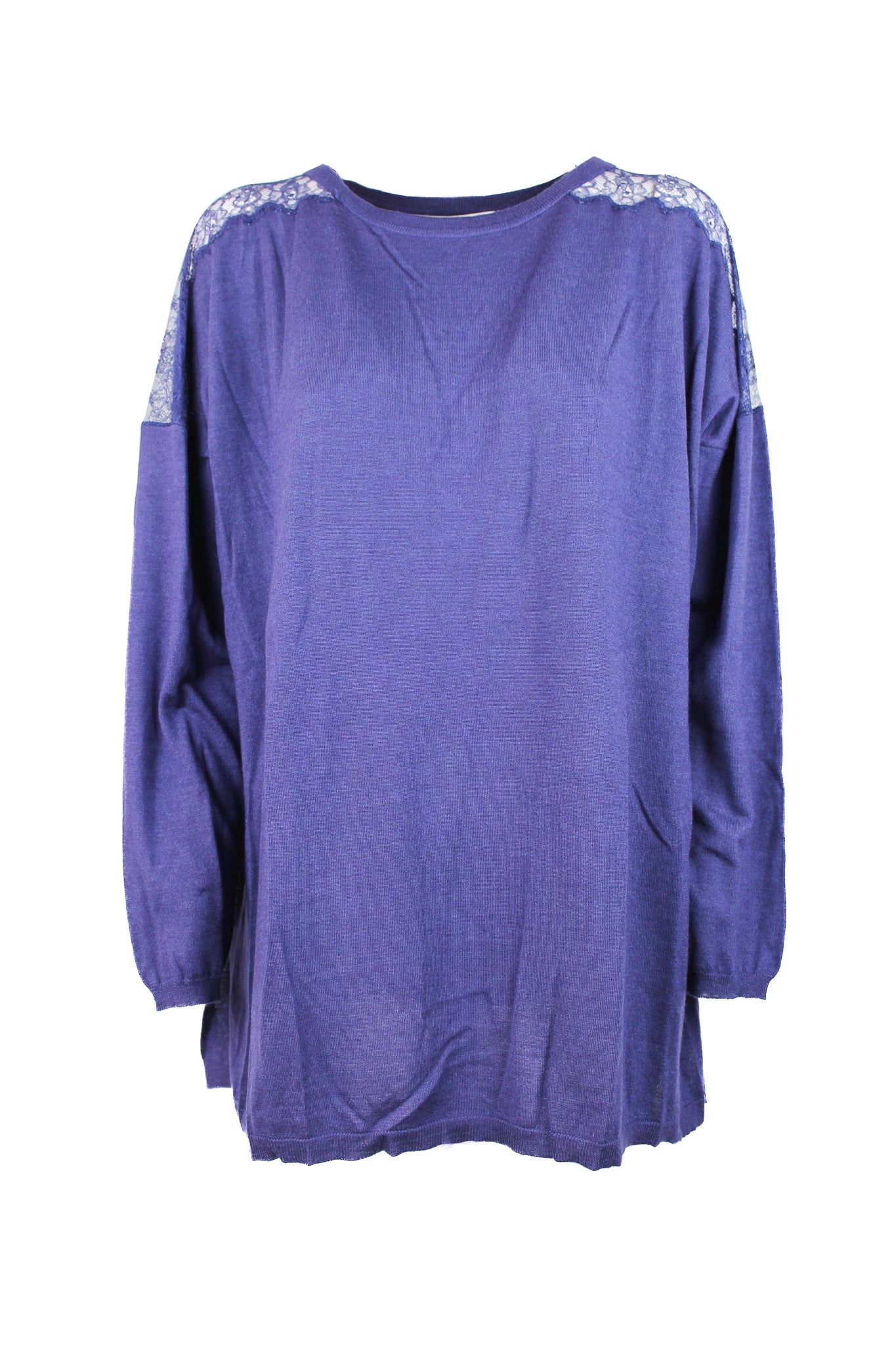 Electric Blue Cashmere Sweater with Lace Shoulder Inserts