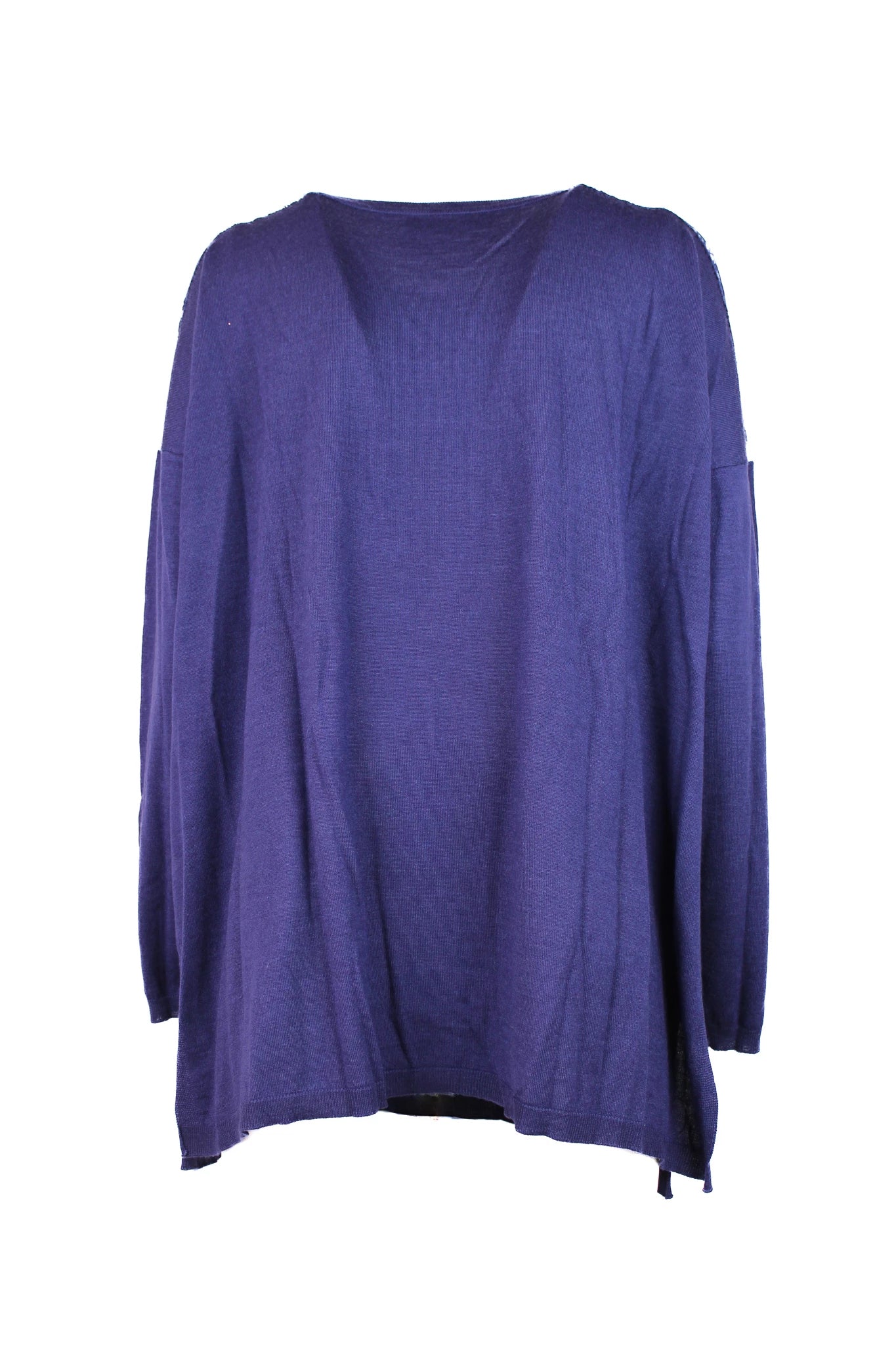 Electric Blue Cashmere Sweater with Lace Shoulder Inserts