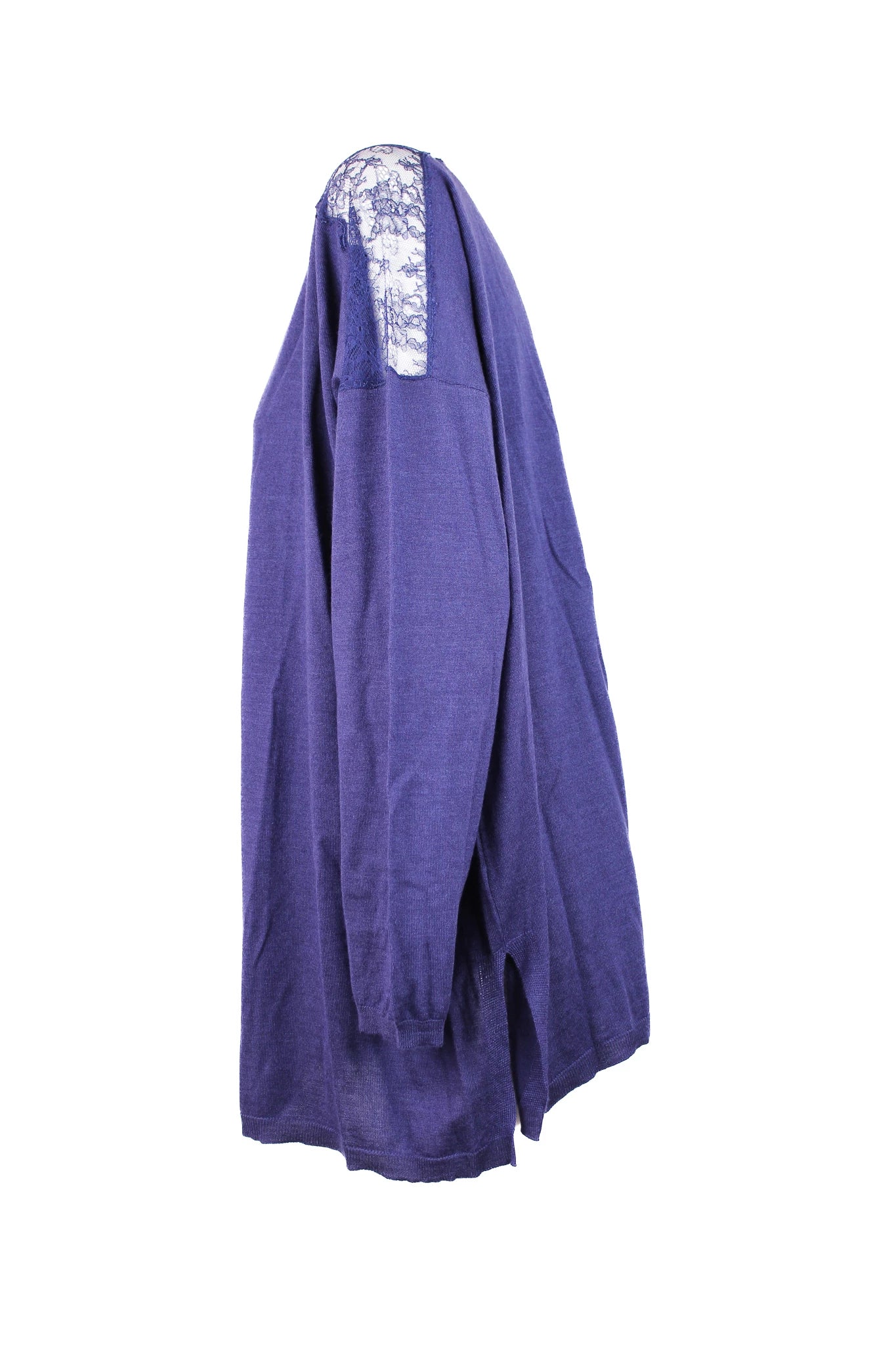 Electric Blue Cashmere Sweater with Lace Shoulder Inserts