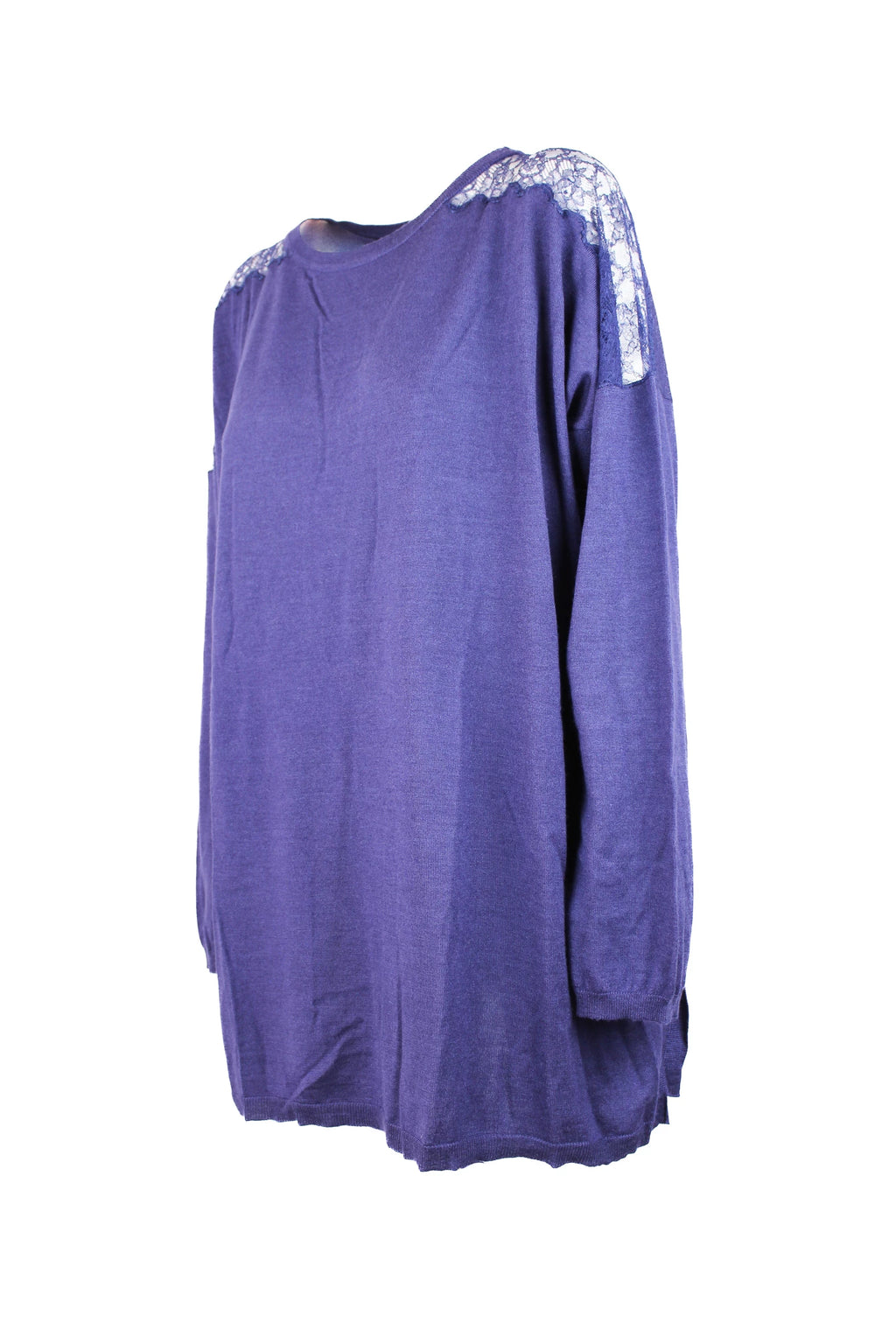 Electric Blue Cashmere Sweater with Lace Shoulder Inserts