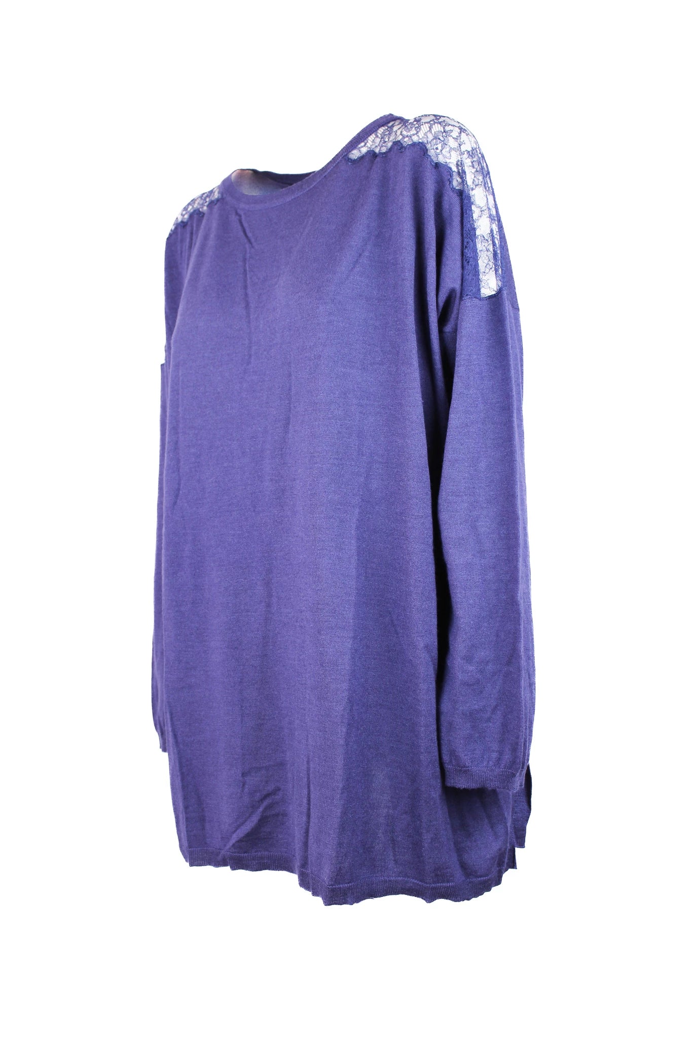 Electric Blue Cashmere Sweater with Lace Shoulder Inserts