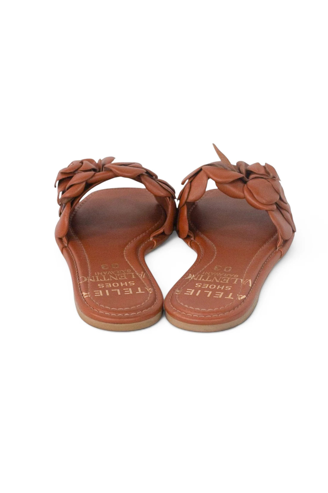 Tan Leather Flat Slippers with Rose Detail