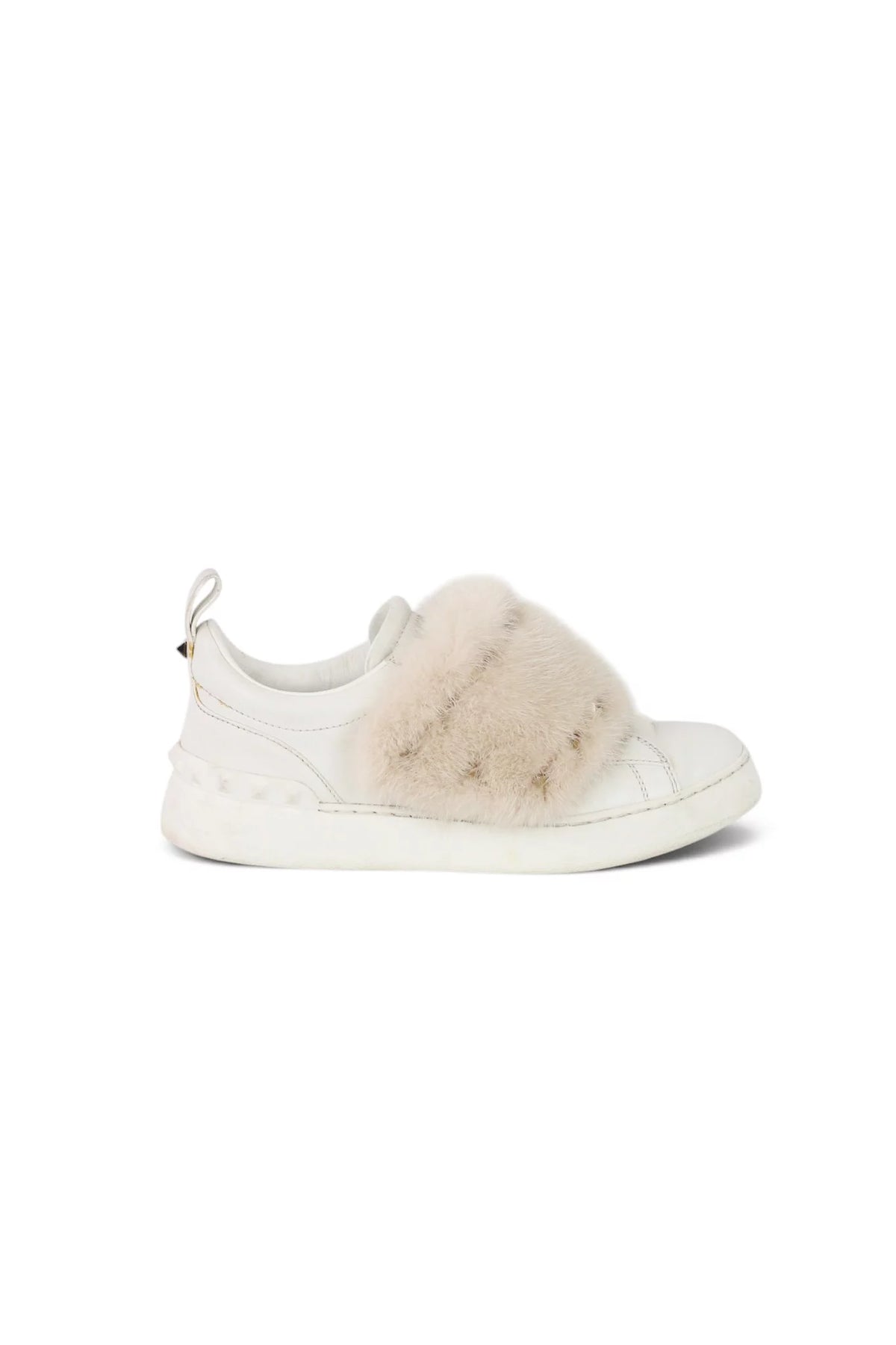 Rockstud Fur-Trim Slip-On Leather Sneakers