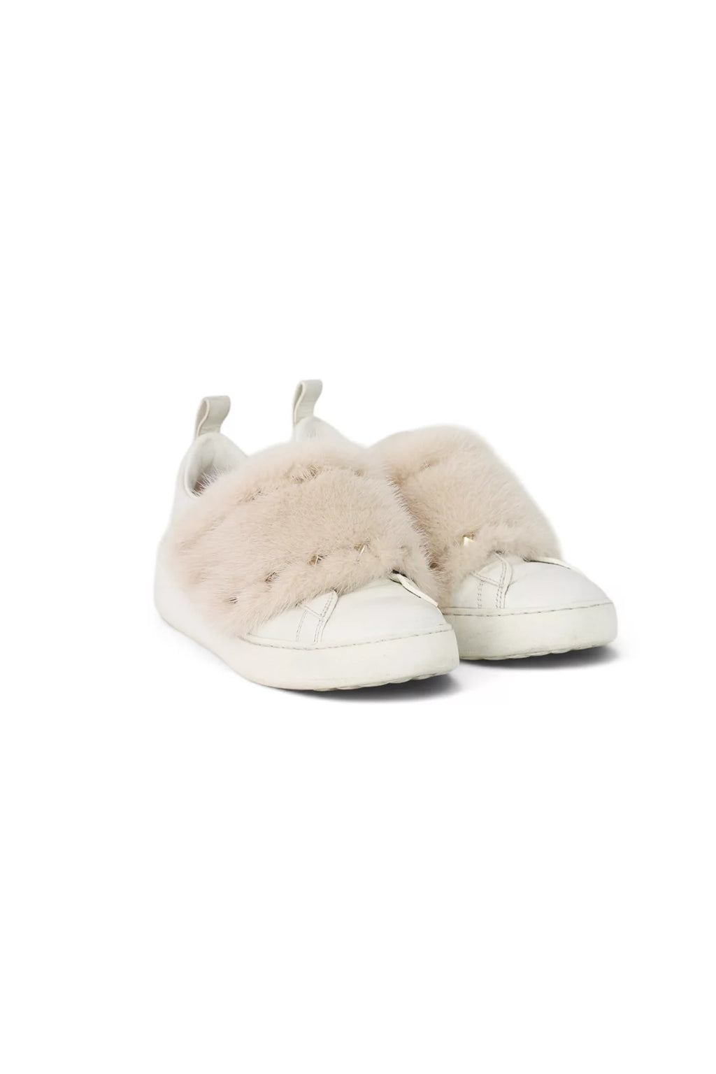 Rockstud Fur-Trim Slip-On Leather Sneakers