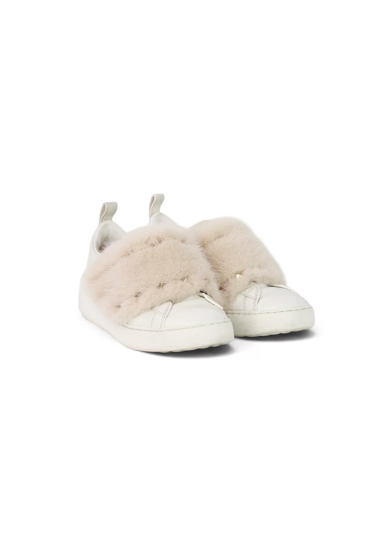 Rockstud Fur-Trim Slip-On Leather Sneakers