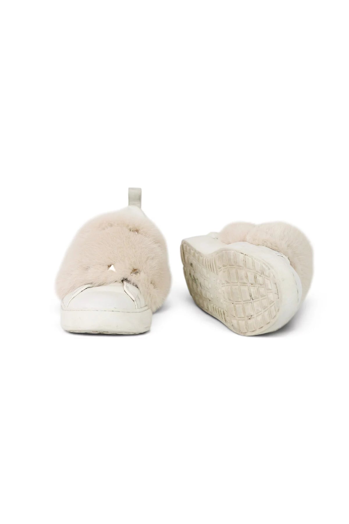 Rockstud Fur-Trim Slip-On Leather Sneakers