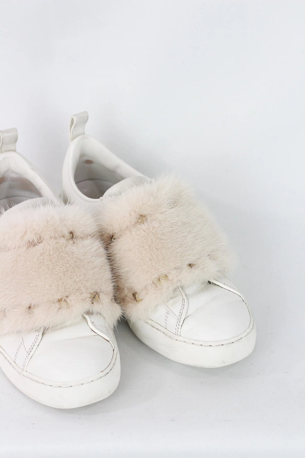 Rockstud Fur-Trim Slip-On Leather Sneakers
