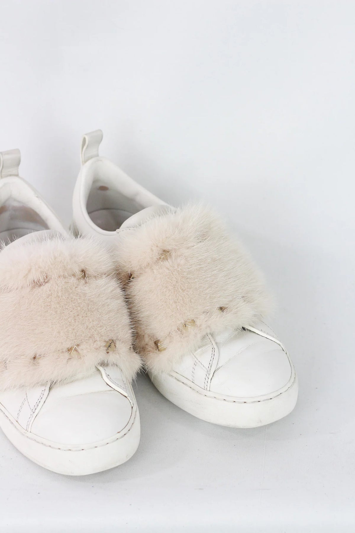 Rockstud Fur-Trim Slip-On Leather Sneakers
