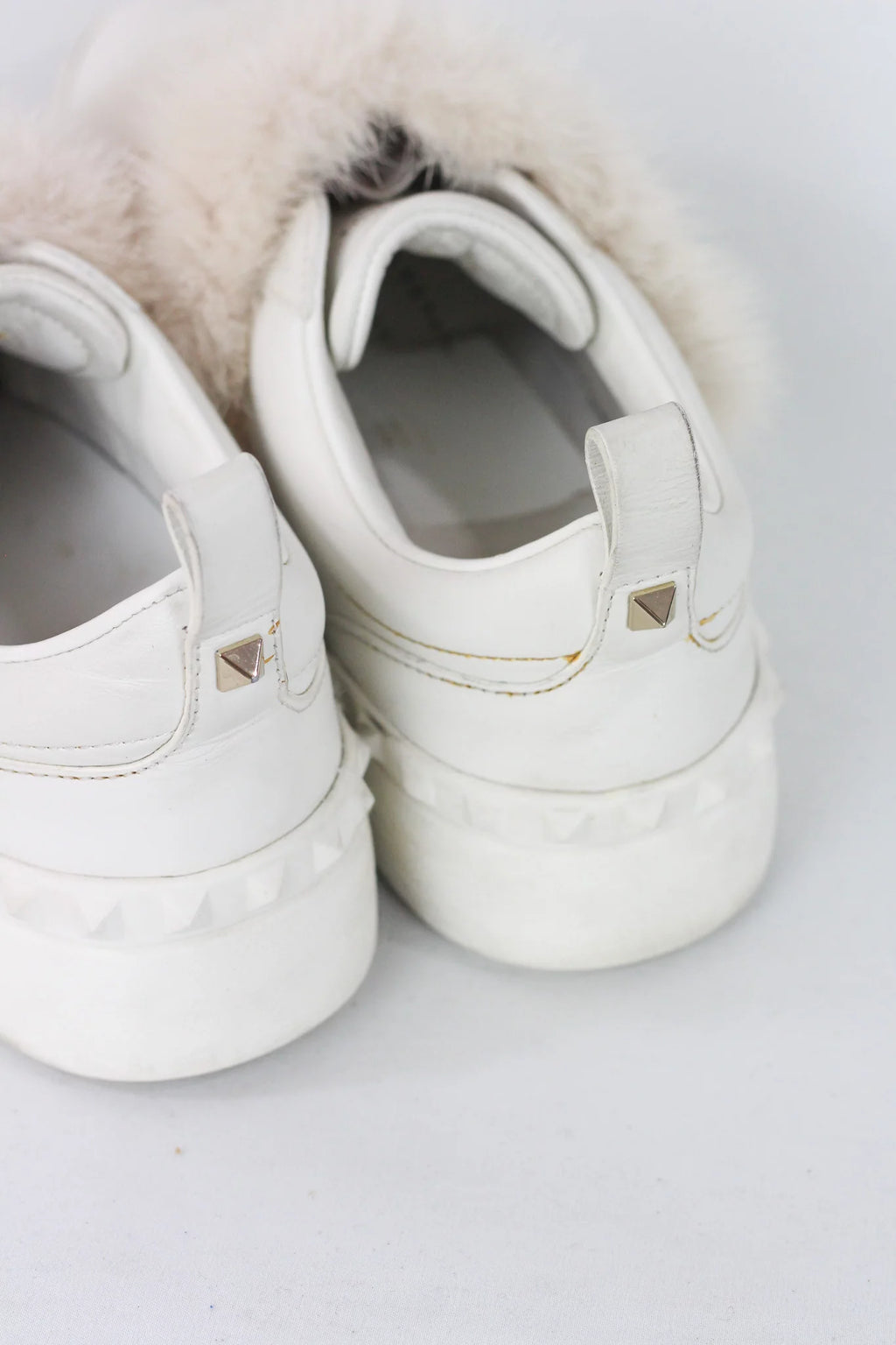 Rockstud Fur-Trim Slip-On Leather Sneakers
