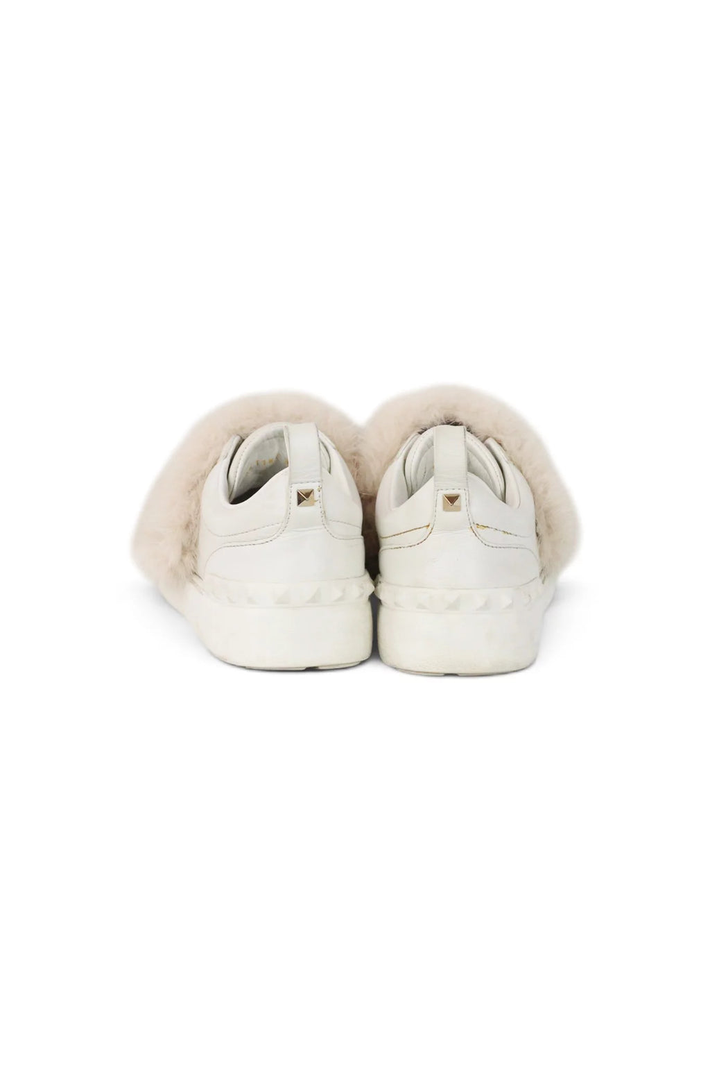 Rockstud Fur-Trim Slip-On Leather Sneakers