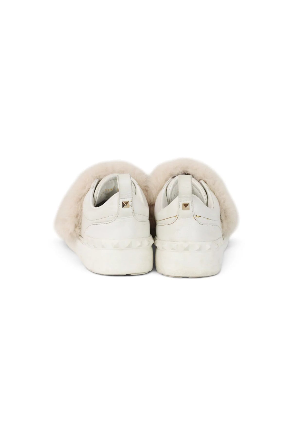 Rockstud Fur-Trim Slip-On Leather Sneakers