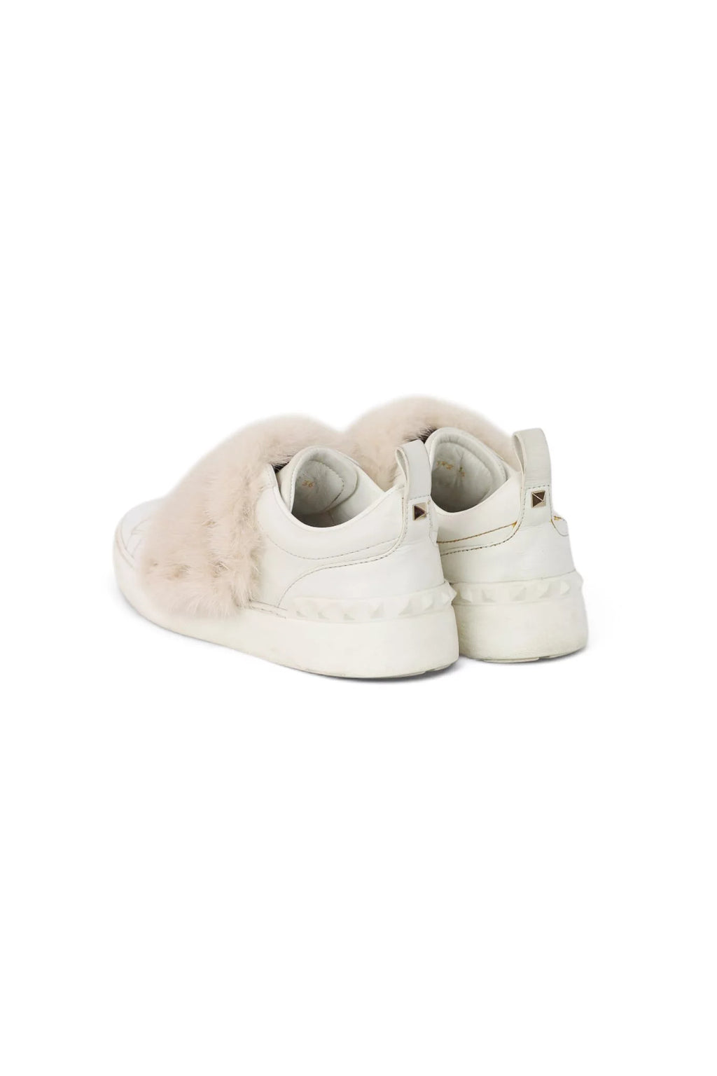 Rockstud Fur-Trim Slip-On Leather Sneakers