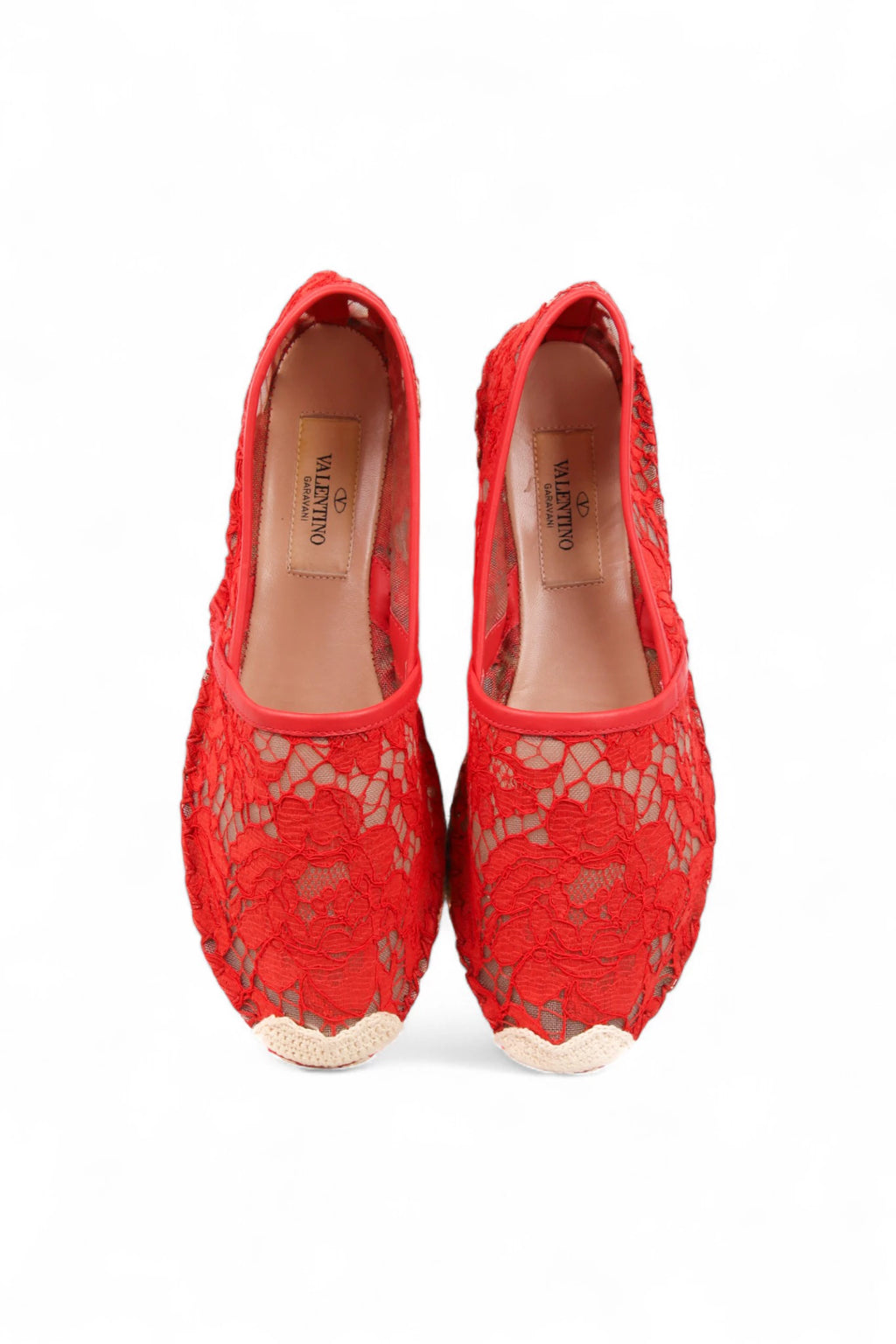 Red Lace Espadrilles with Jute Sole