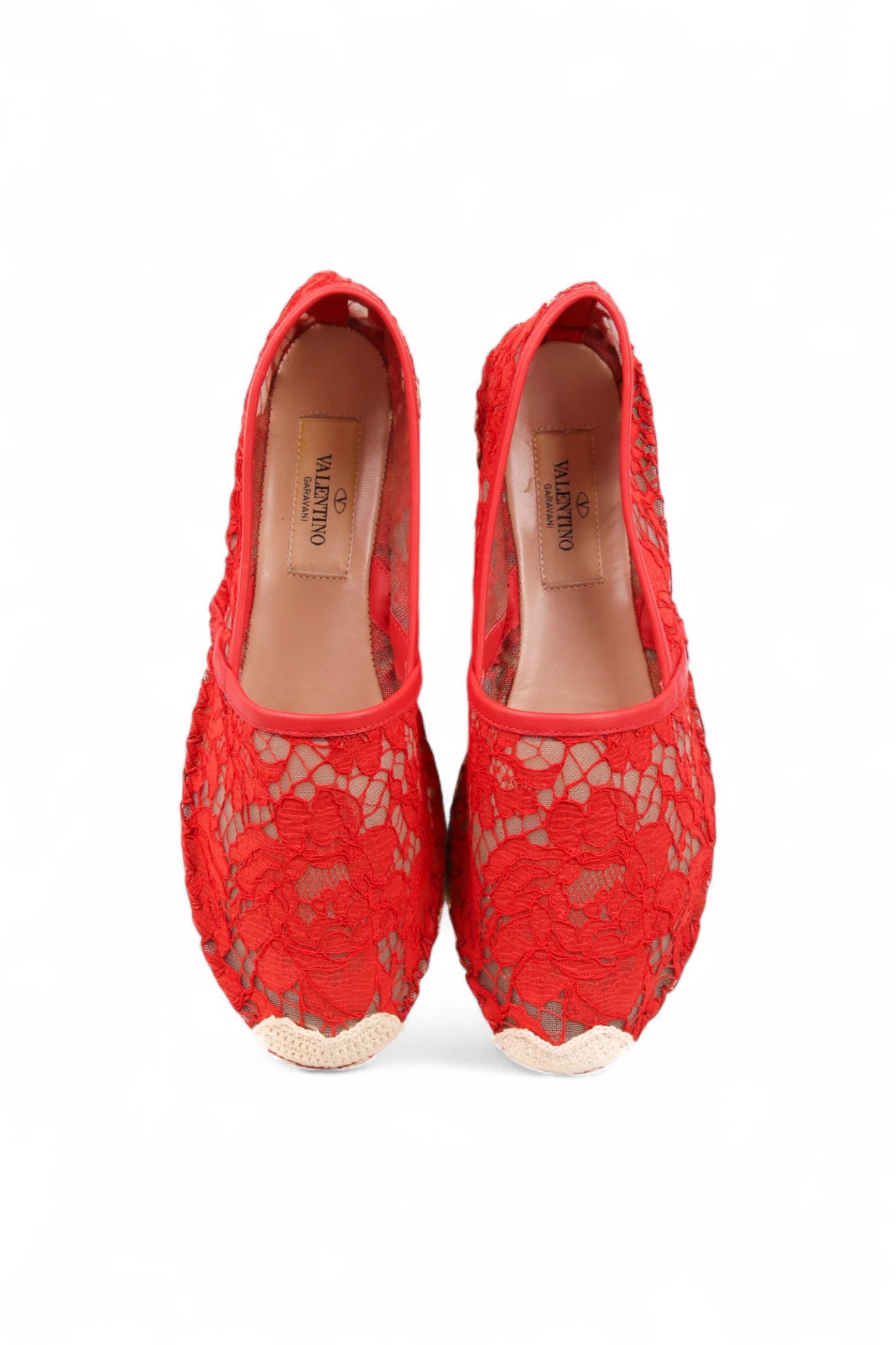 Red Lace Espadrilles with Jute Sole