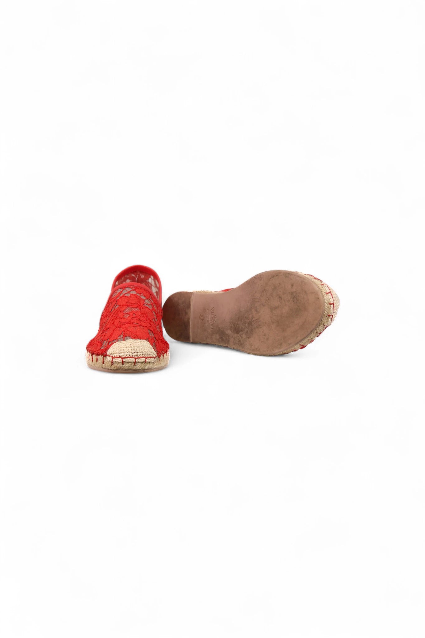 Red Lace Espadrilles with Jute Sole