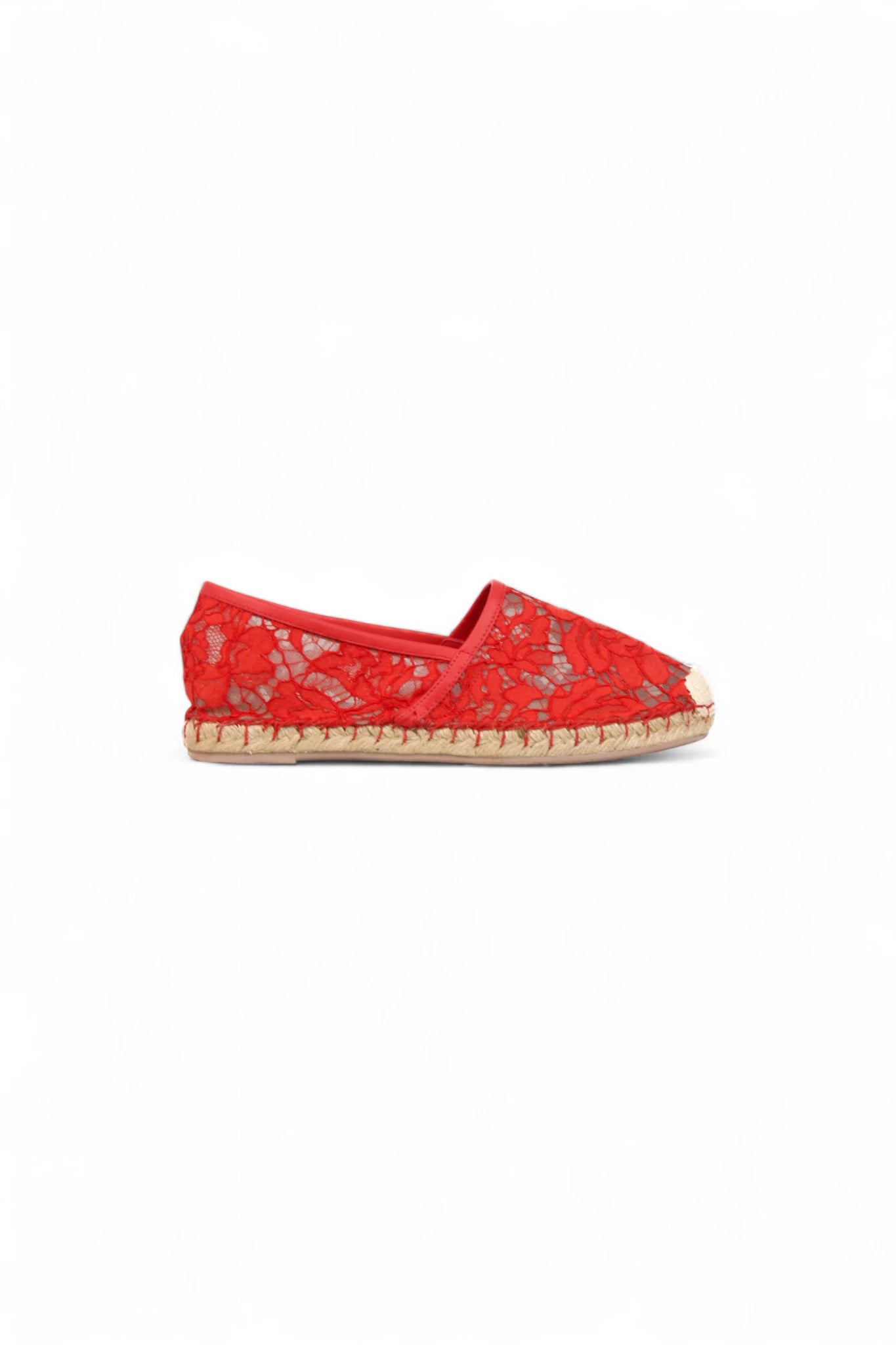 Red Lace Espadrilles with Jute Sole