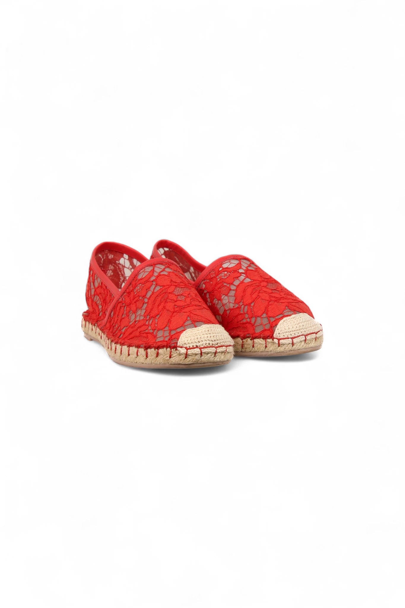 Red Lace Espadrilles with Jute Sole