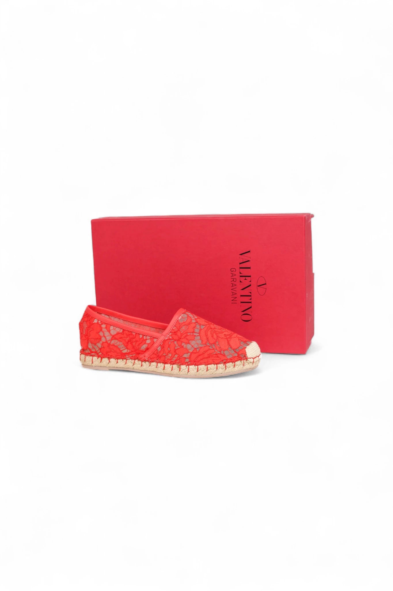 Red Lace Espadrilles with Jute Sole