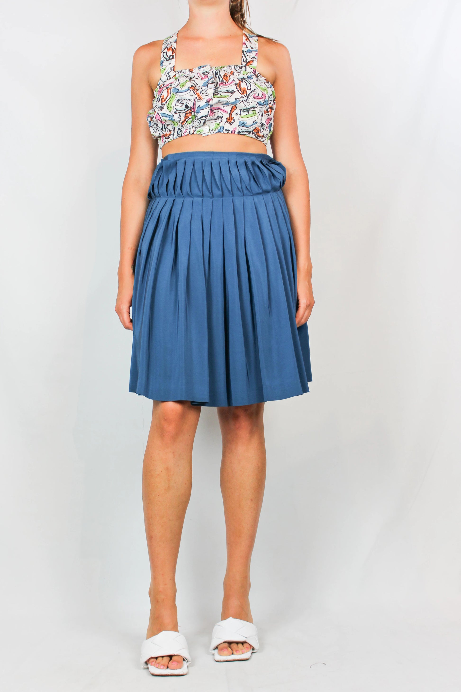 Teal pleated silk skirt