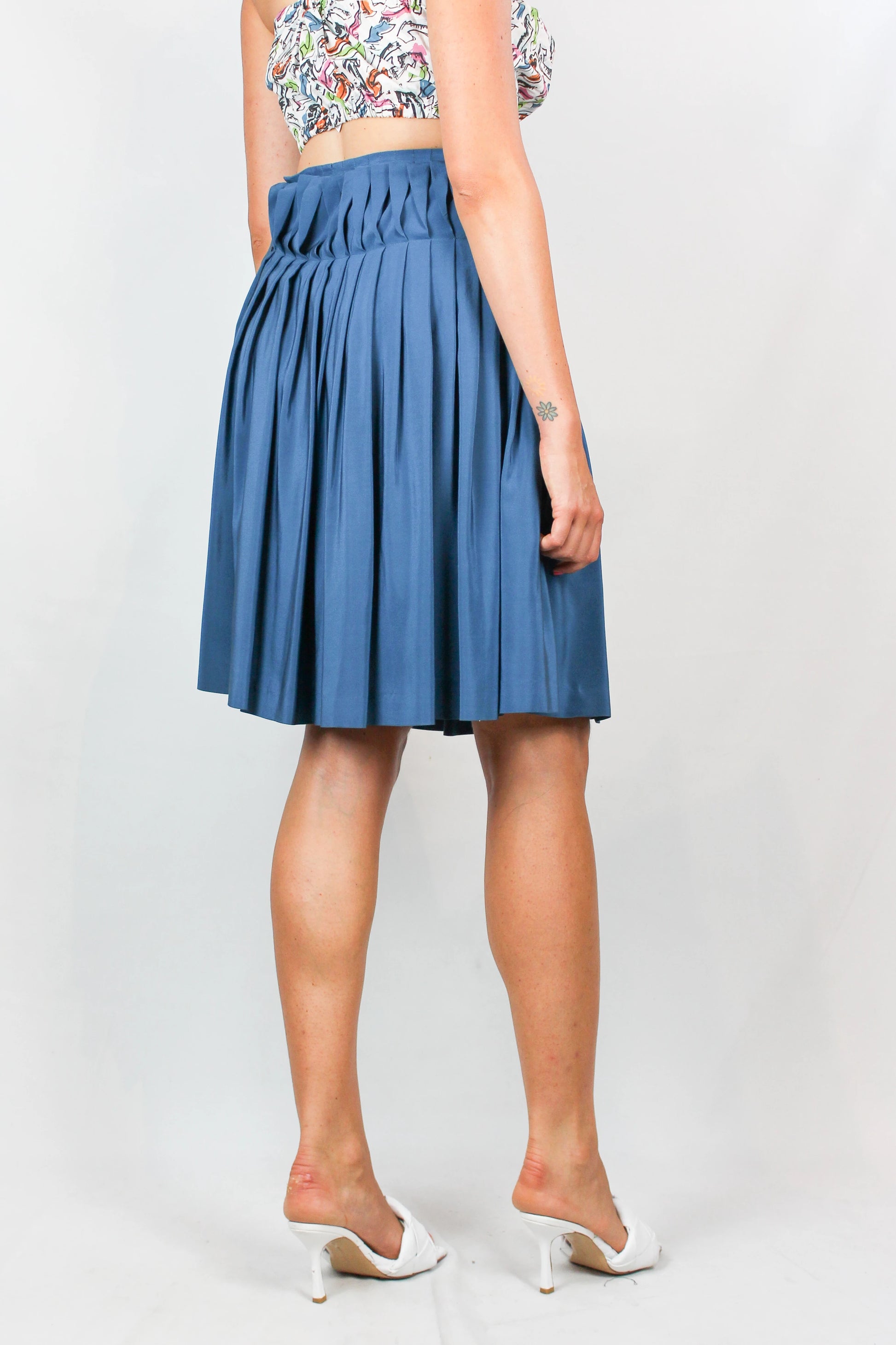 Teal pleated silk skirt
