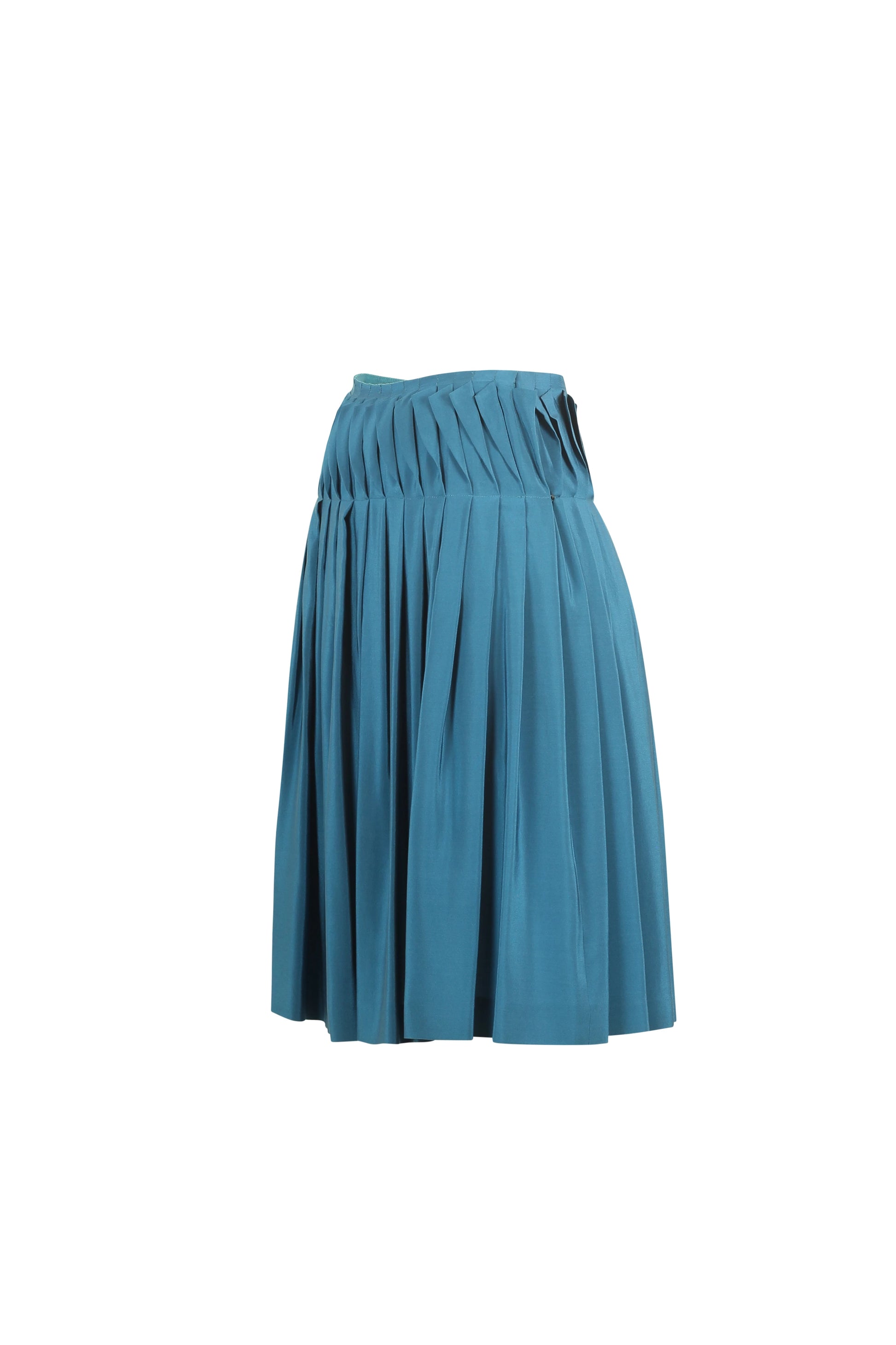 Teal pleated silk skirt