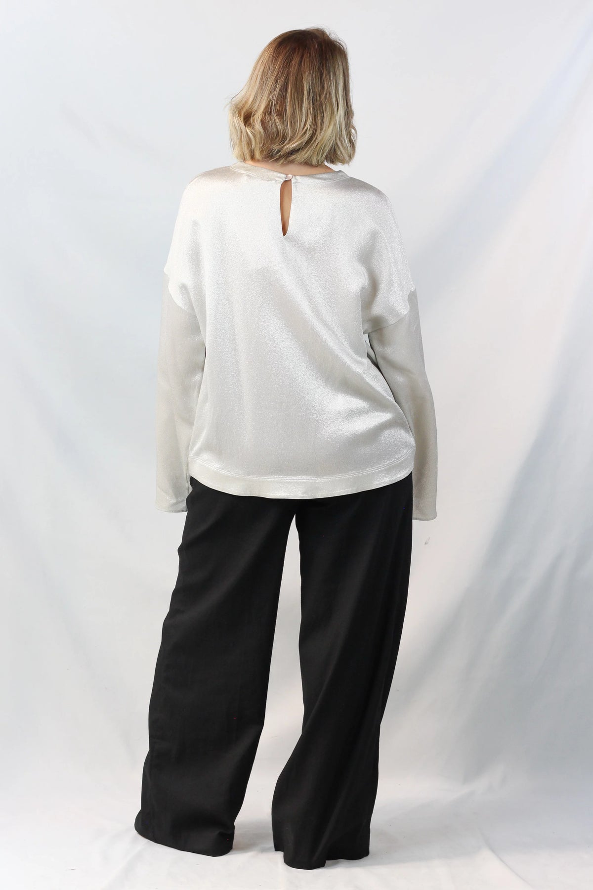 Hammered Lamé Bib Panel Blouse Silver