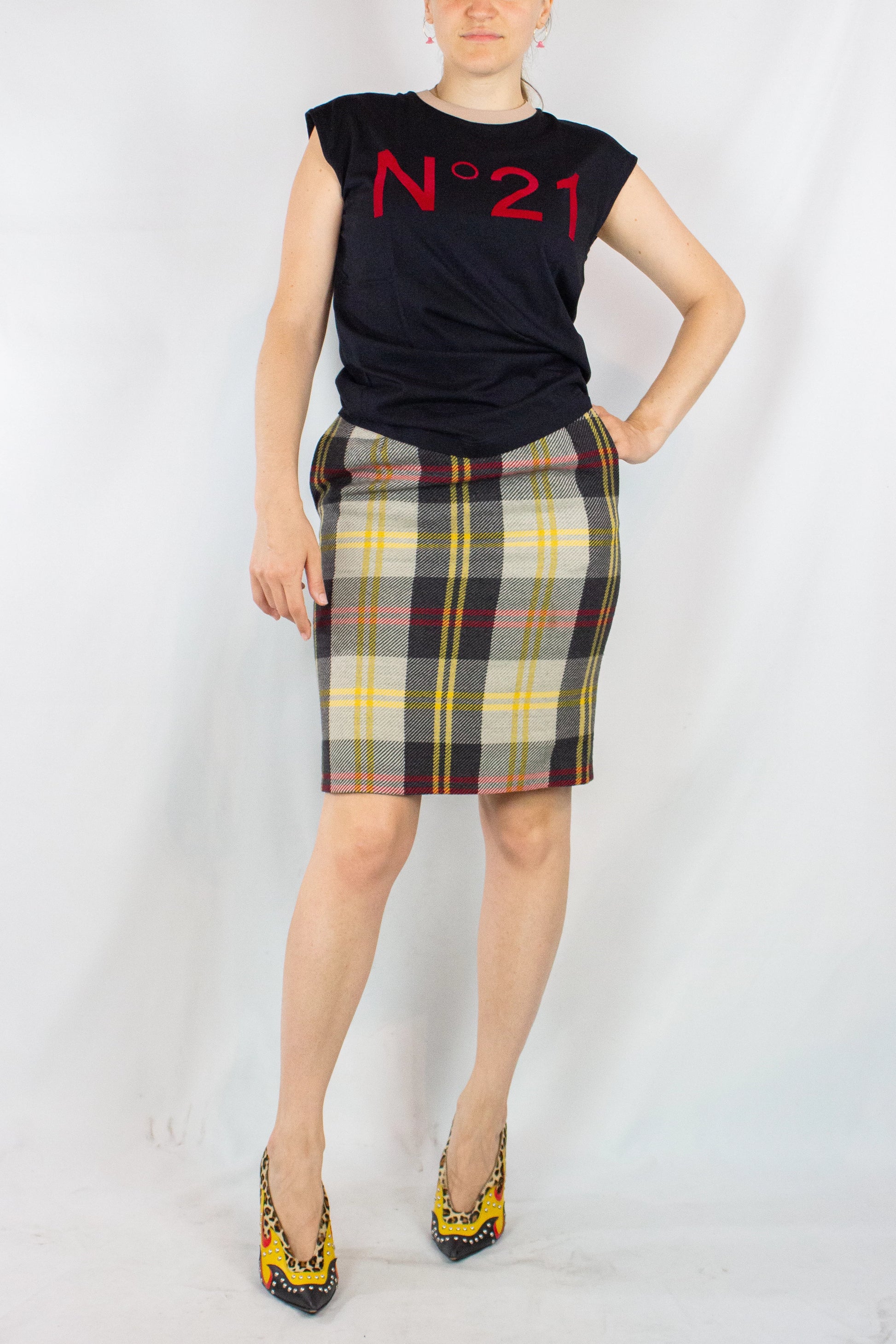 Wool High-Waisted Skirt in Maxi Check