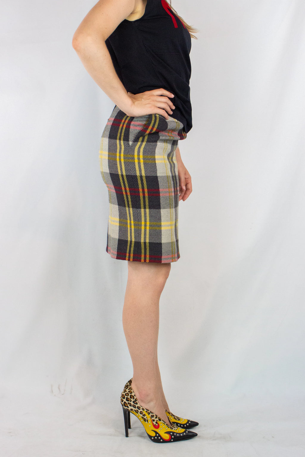 Wool High-Waisted Skirt in Maxi Check