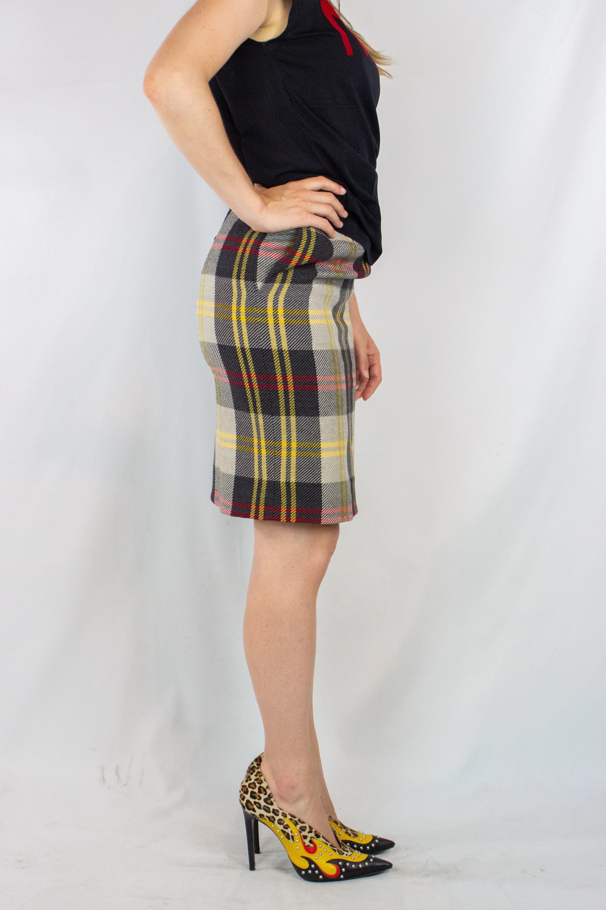 Wool High-Waisted Skirt in Maxi Check