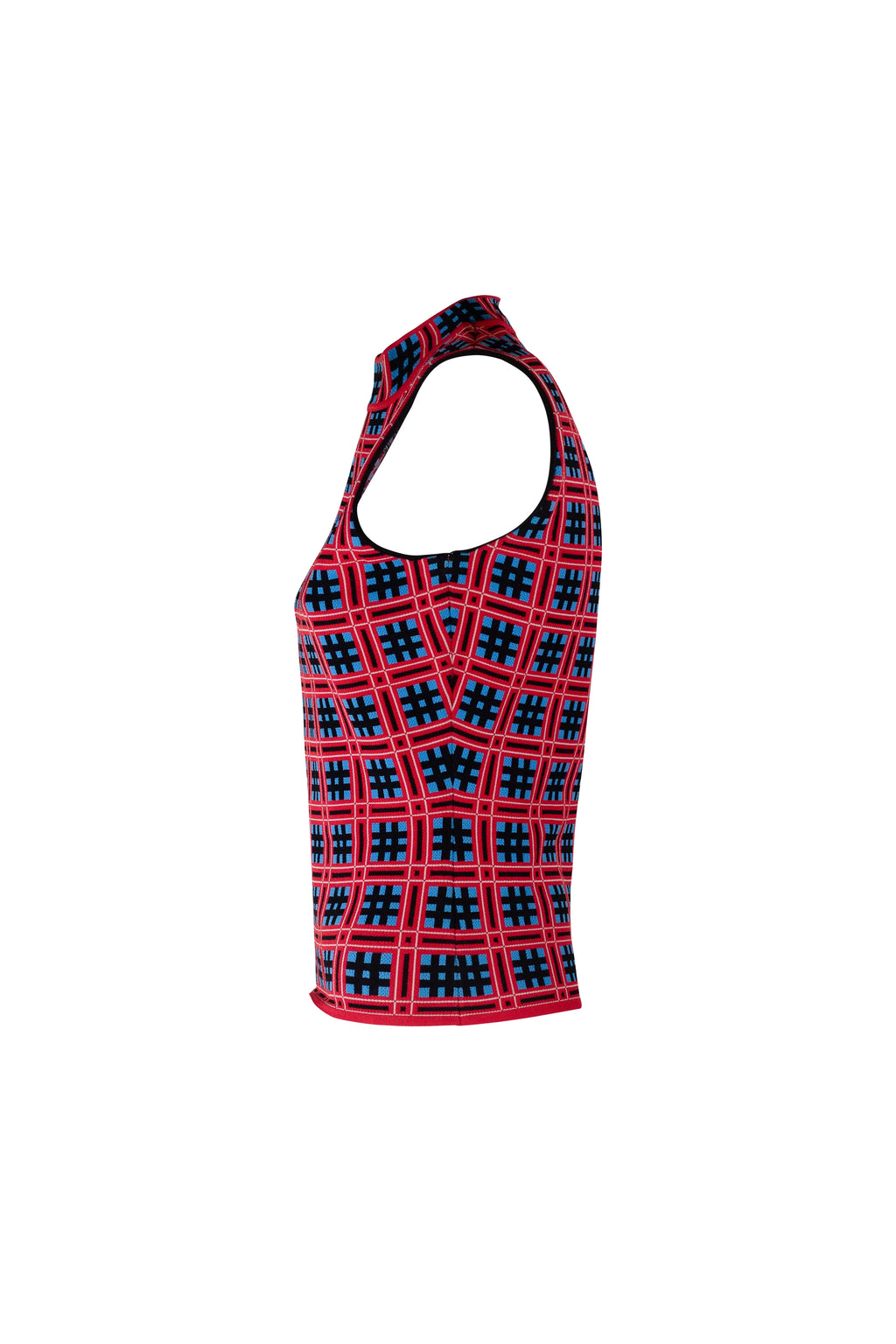 Sleeveless Top with Red and Blue Check Pattern SS2019