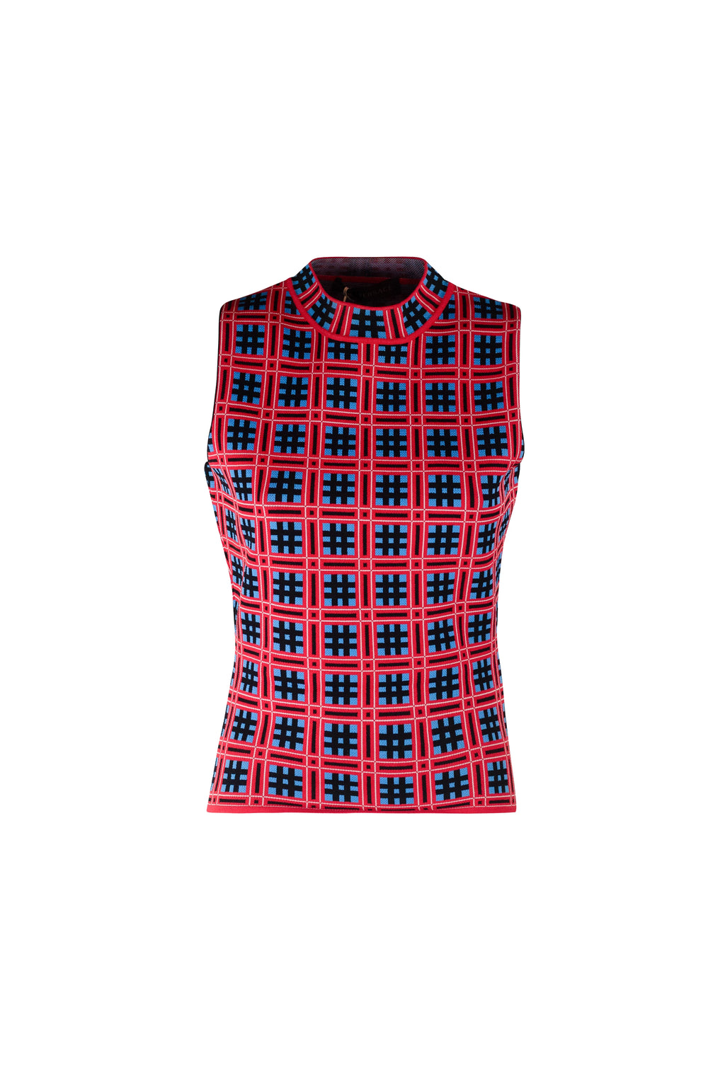Sleeveless Top with Red and Blue Check Pattern SS2019