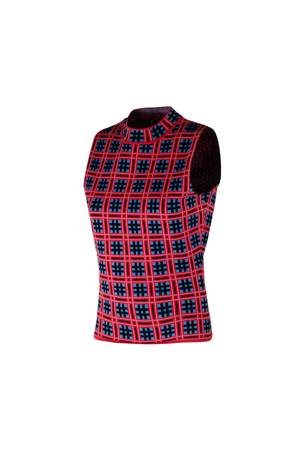 Sleeveless Top with Red and Blue Check Pattern SS2019
