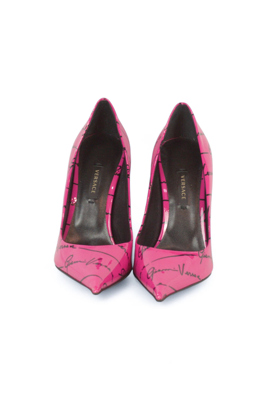 Fuchsia Patent Pumps with Gianni Versace Signature Print
